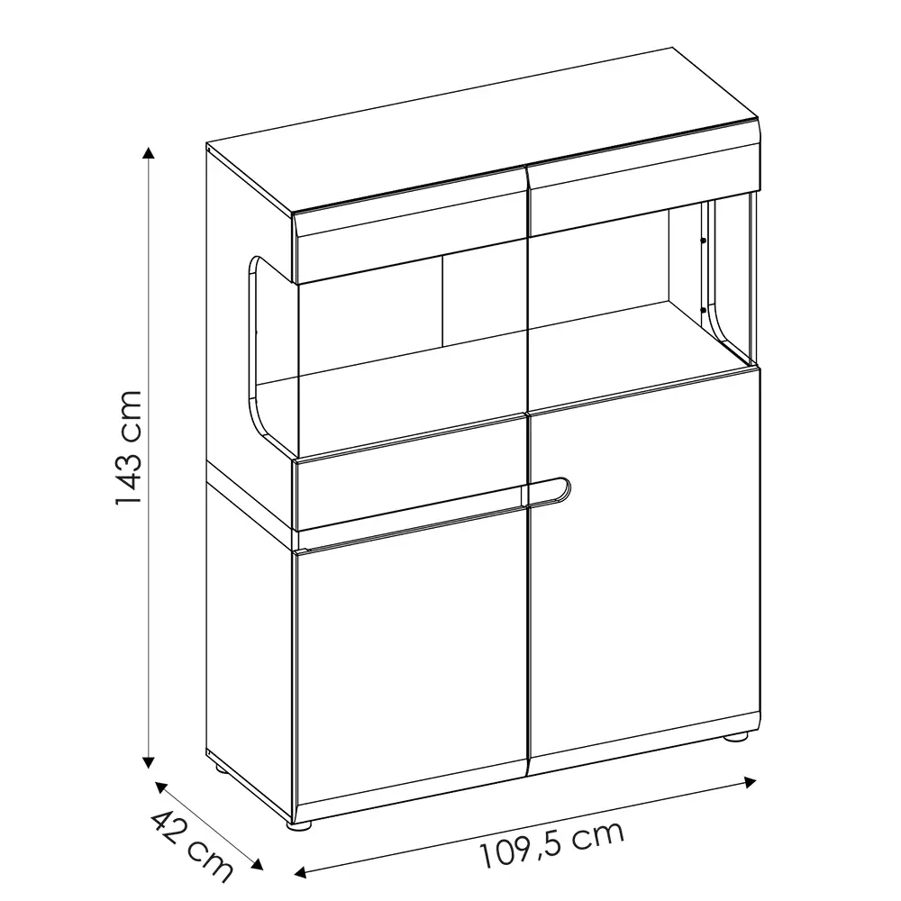 Lomadox Ess-/Wohnzimmer Highboard weiß Hochglanz mit Trüffel Eiche Nb. LEGNICA-129, B/H/T ca. 109,5/143,5/42 cm 2025