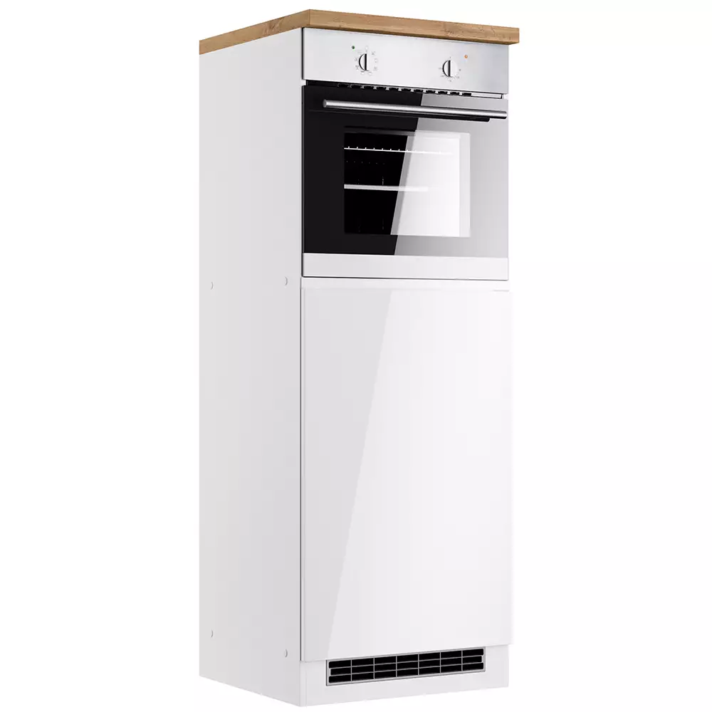 Lomadox Backofen-Umbauschrank 60 cm in Hochglanz weiß, Arbeitsplatte Eiche MARSEILLE-03 Kostenloser Versand