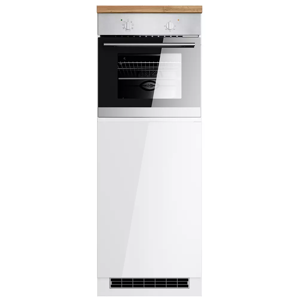 Lomadox Backofen-Umbauschrank 60 cm in Hochglanz weiß, Arbeitsplatte Eiche MARSEILLE-03 Kostenloser Versand