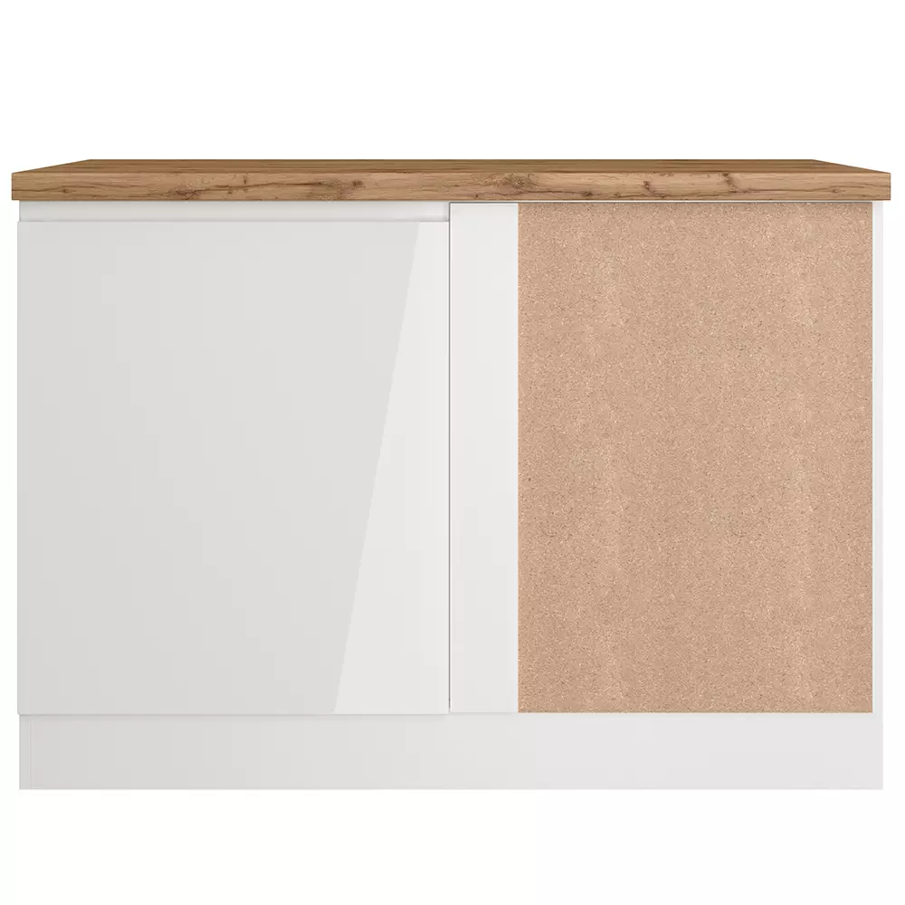 Lomadox Eckunterschrank 120 cm in Hochglanz weiß, Arbeitsplatte Eiche MARSEILLE-03 Sonderangebot