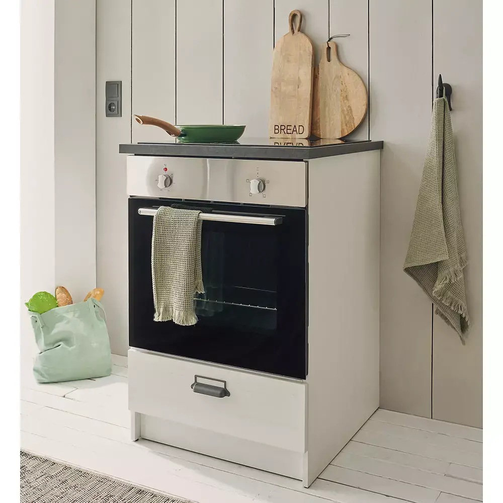 Lomadox Einbauherdschrank SHELTON-61 in Pinie weiß mit anthrazit