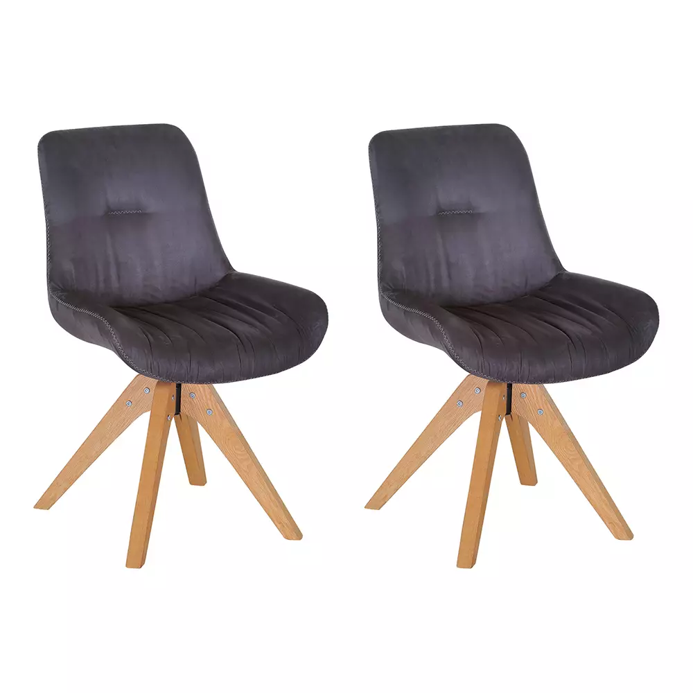 Lomadox Esszimmerstuhl 2er-Set Kunstleder in dunkelgrau TARRAS-123 mit Stativgestell in Eiche, 360° drehbar, B/H/T: ca. 55/84/60 cm