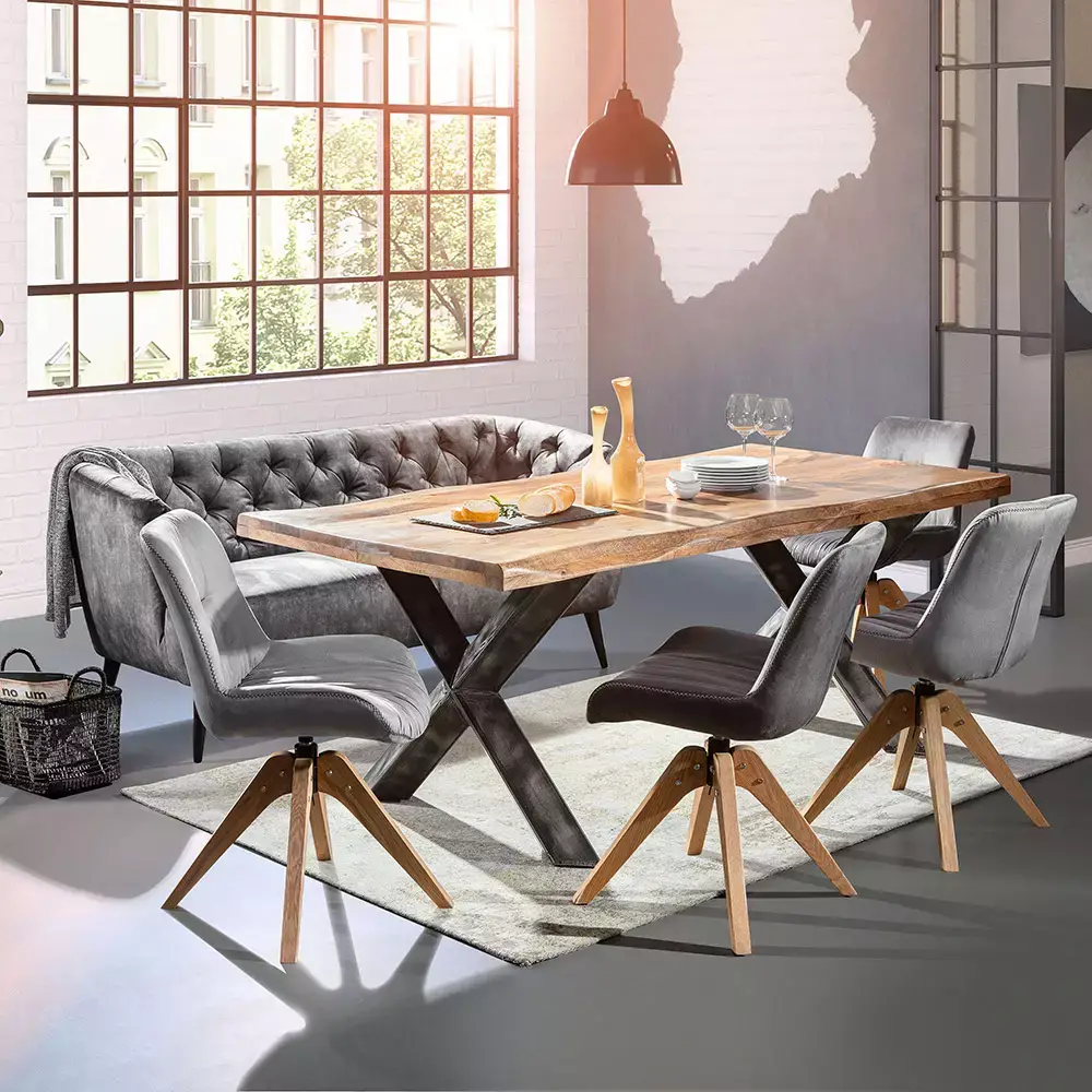 Lomadox Esszimmerstuhl 2er-Set Kunstleder in dunkelgrau TARRAS-123 mit Stativgestell in Eiche, 360° drehbar, B/H/T: ca. 55/84/60 cm Flash Sale