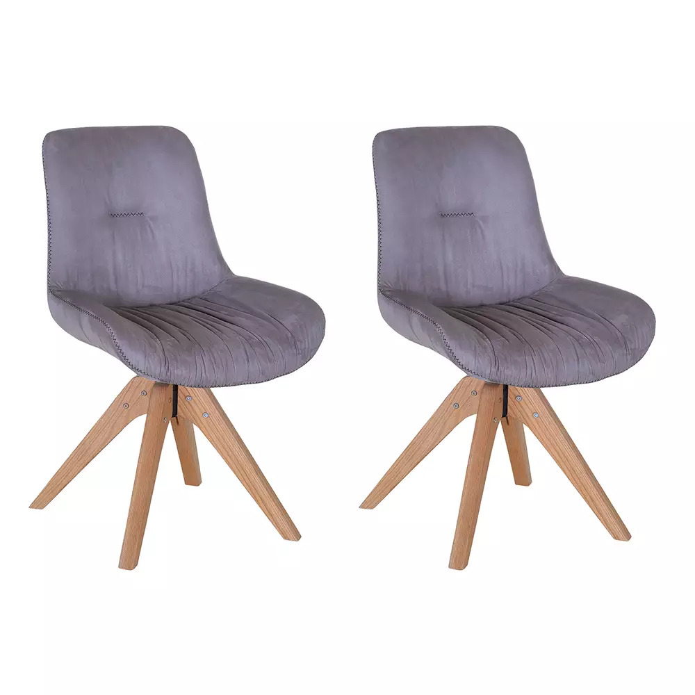 Lomadox Esszimmerstuhl 2er-Set Kunstleder in grau TARRAS-123 mit massivem Stativgestell in Eiche, 360° drehbar, B/H/T: ca. 55/84/60 cm