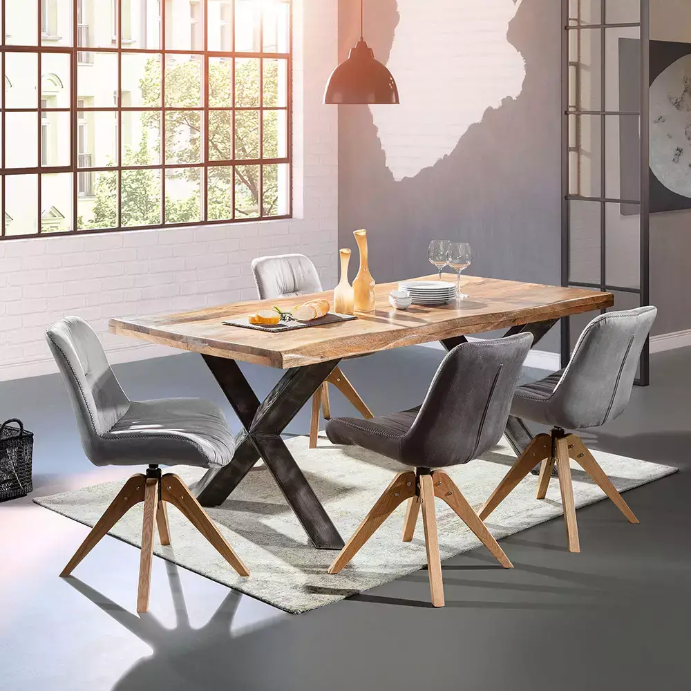 Lomadox Esszimmerstuhl 2er-Set Kunstleder in grau TARRAS-123 mit massivem Stativgestell in Eiche, 360° drehbar, B/H/T: ca. 55/84/60 cm Begrenztes Angebot