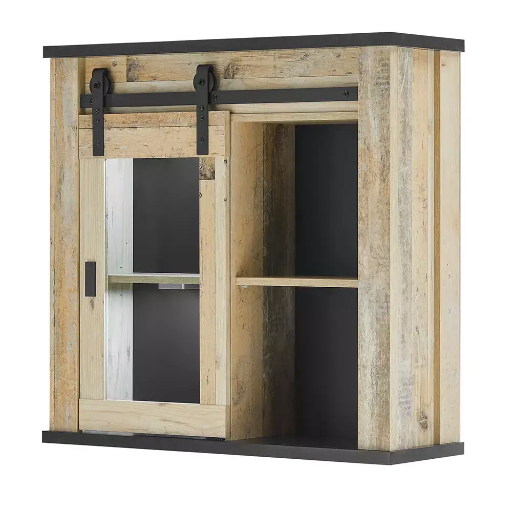 Lomadox Hängeschrank inkl. Glasschiebetür SHELTON-61 in Old Style hell Nb. mit anthrazit, B/H/T: ca. 93/90/31 cm Black Friday