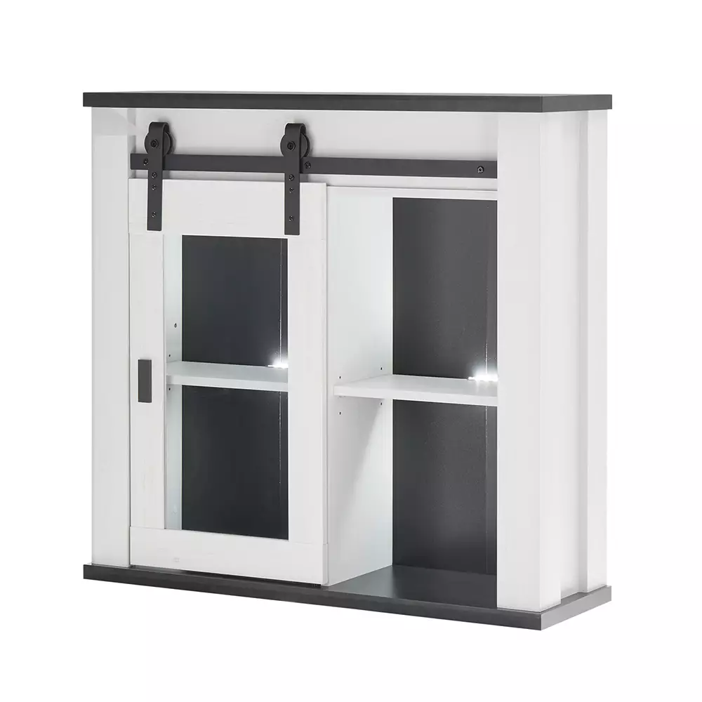 Lomadox Hängeschrank inkl. Schiebetür mit Glaseinsatz SHELTON-61 in Pinie weiß Nb. mit anthrazit, B/H/T ca. 93/90/31 cm
