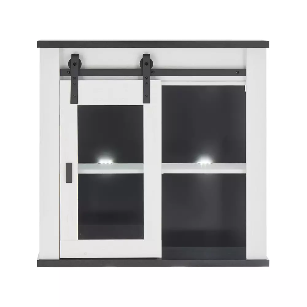 Lomadox Hängeschrank inkl. Schiebetür mit Glaseinsatz SHELTON-61 in Pinie weiß Nb. mit anthrazit, B/H/T ca. 93/90/31 cm Cyber Monday