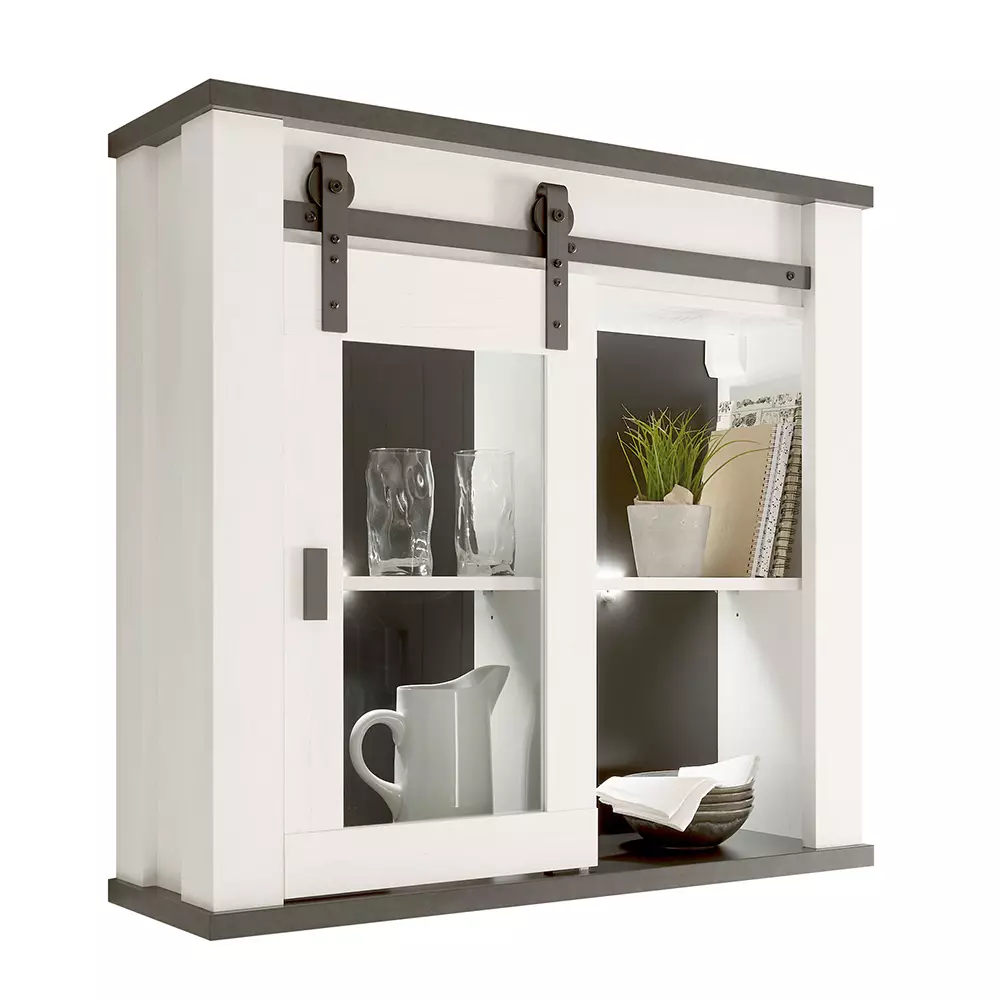 Lomadox Hängeschrank inkl. Schiebetür mit Glaseinsatz SHELTON-61 in Pinie weiß Nb. mit anthrazit, B/H/T ca. 93/90/31 cm Cyber Monday