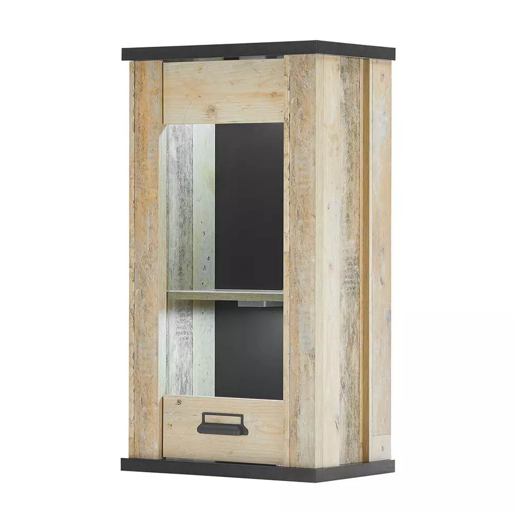 Lomadox Hängeschrank inkl. Tür mit Glasapplikationen SHELTON-61 in Old Style hell Nb. mit anthrazit, B/H/T ca. 50/90/31 cm