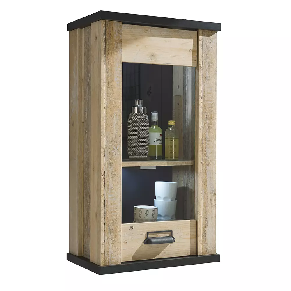 Lomadox Hängeschrank inkl. Tür mit Glasapplikationen SHELTON-61 in Old Style hell Nb. mit anthrazit, B/H/T ca. 50/90/31 cm Weihnachtsangebot