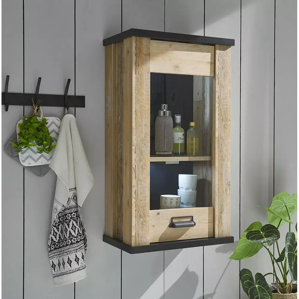 Lomadox Hängeschrank inkl. Tür mit Glasapplikationen SHELTON-61 in Old Style hell Nb. mit anthrazit, B/H/T ca. 50/90/31 cm Weihnachtsangebot