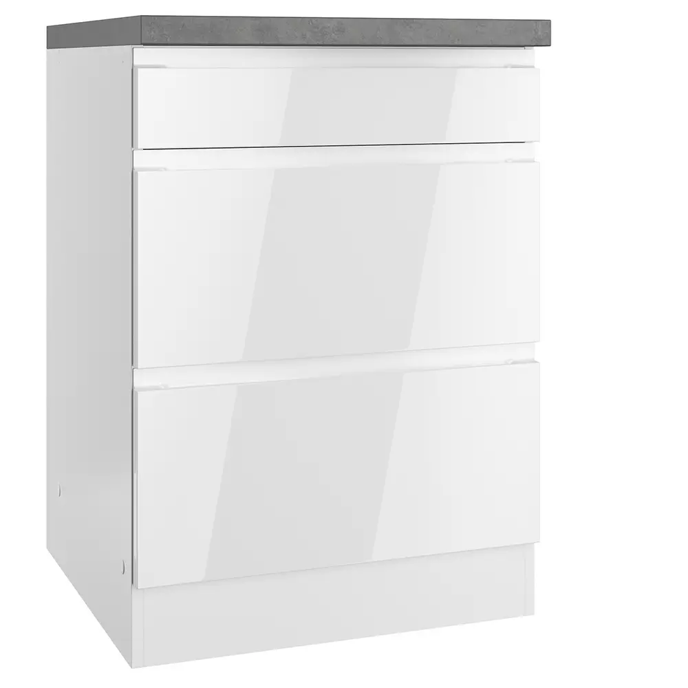 Lomadox Kochfeldumbauschrank 60 cm in Hochglanz weiß, Arbeitsplatte Betonoptik MARSEILLE-03