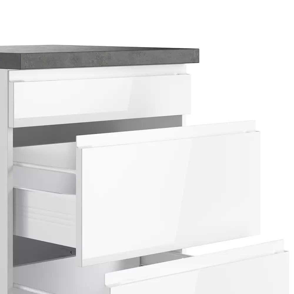 Lomadox Kochfeldumbauschrank 60 cm in Hochglanz weiß, Arbeitsplatte Betonoptik MARSEILLE-03 Heißer Verkauf