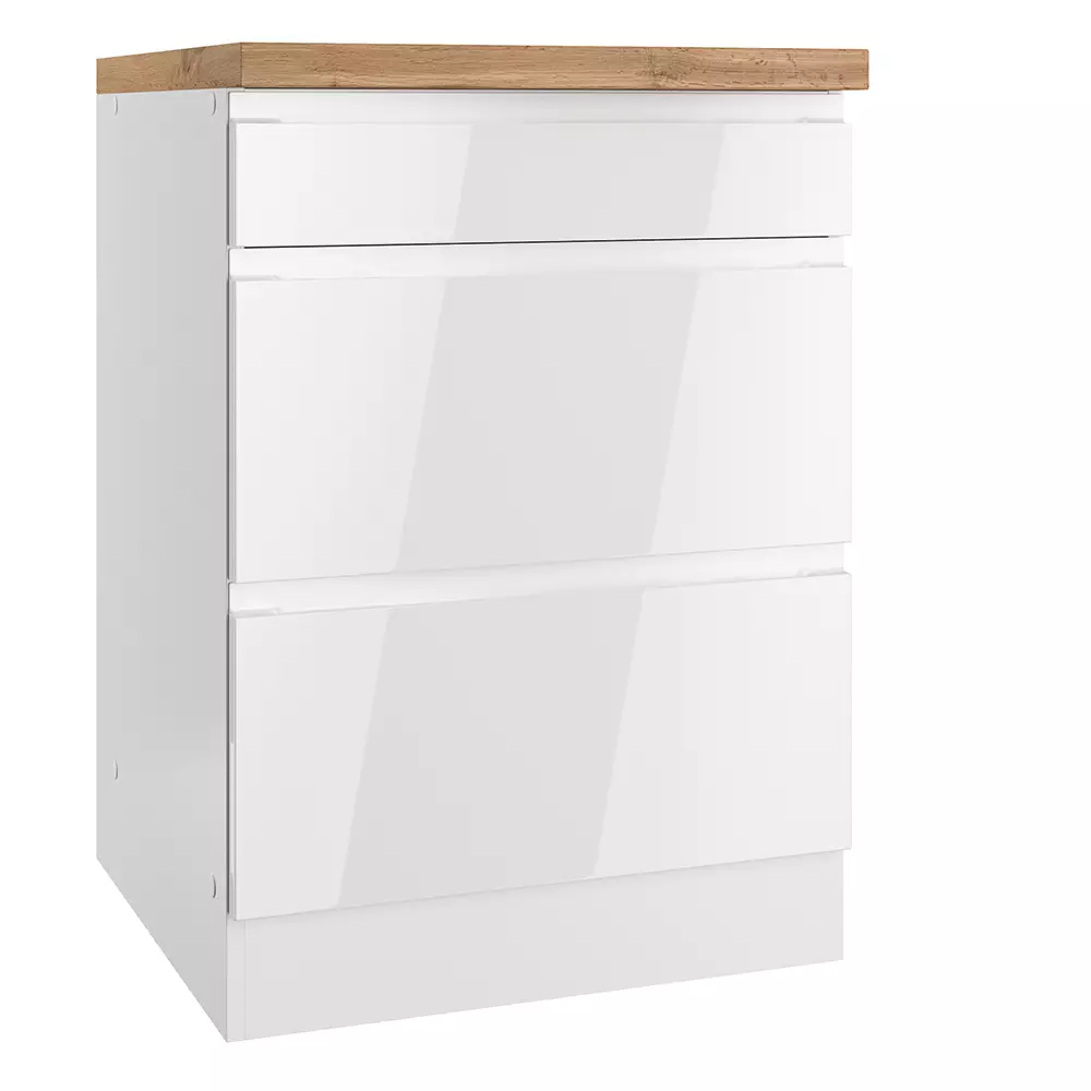 Lomadox Kochfeldumbauschrank 60 cm in Hochglanz weiß, Arbeitsplatte Eiche MARSEILLE-03