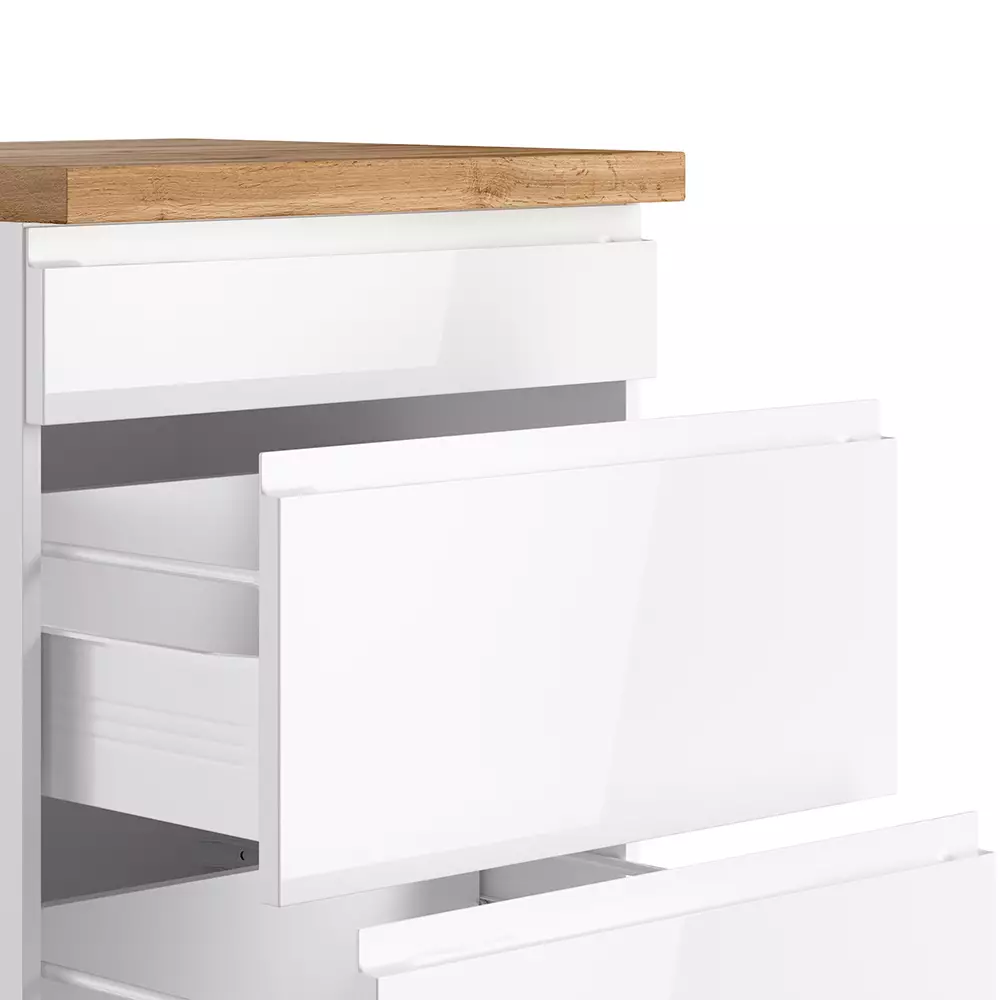 Lomadox Kochfeldumbauschrank 60 cm in Hochglanz weiß, Arbeitsplatte Eiche MARSEILLE-03 Top Angebot