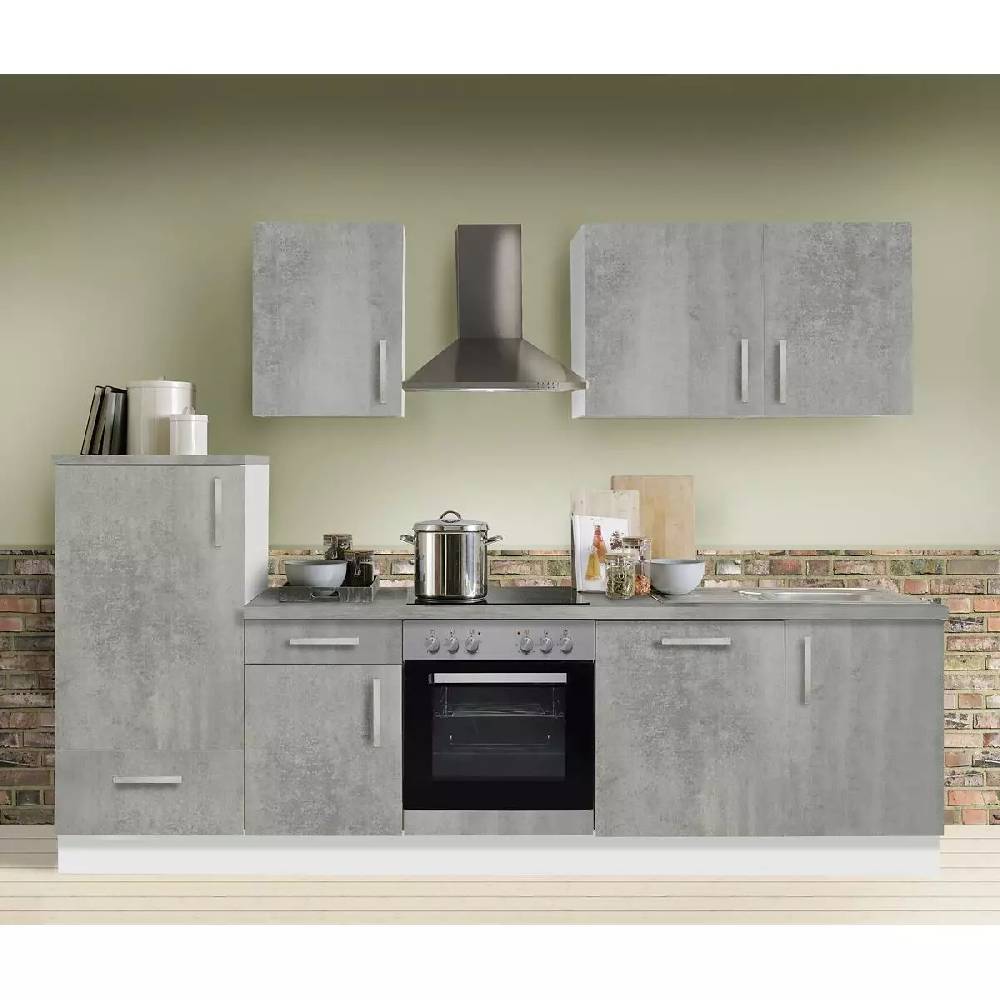 Lomadox Küche Premium Beton MANCHESTER-87 inklusive E-Geräte & Geschirrspüler 280cm