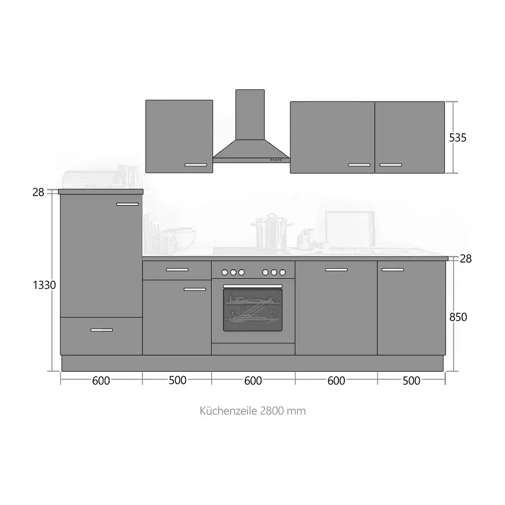 Lomadox Küche Premium Beton MANCHESTER-87 inklusive E-Geräte & Geschirrspüler 280cm Große Rabatte