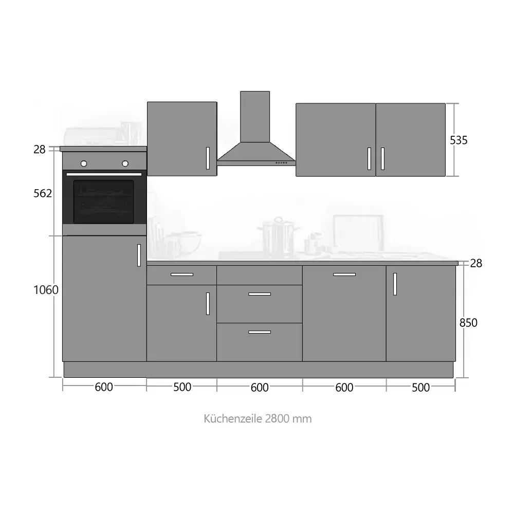 Lomadox Küche Premium Beton MANCHESTER-87 Kochfeld autark, inkl. E-Geräte & Geschirrspüler, 280cm Neuheiten