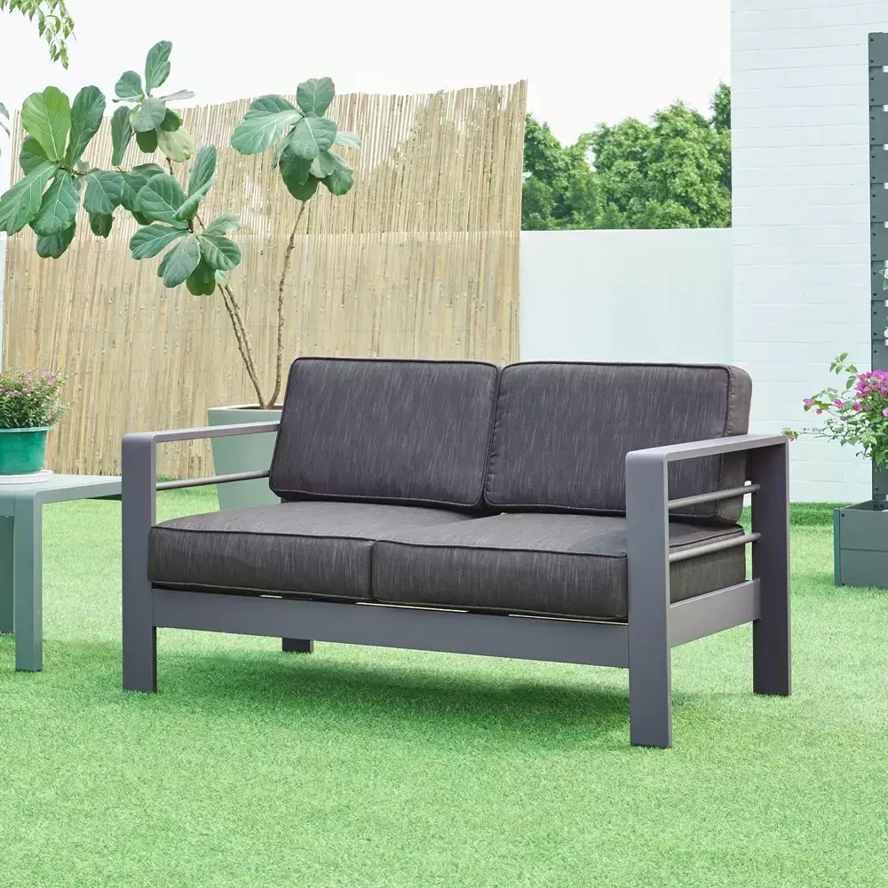 Lomadox 2-Sitzer Outdoor-Sofa AACHEN-100 Aluminium Dunkelgrau