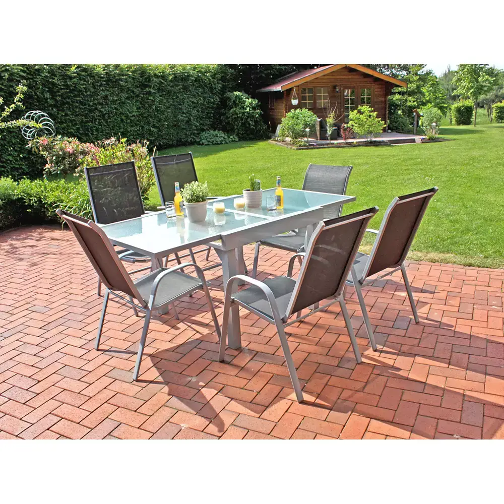Lomadox Ausziehtisch mit Glasplatte GARDA-120 in grau, B/H/T: ca. 90-180/75/90 cm Wochenangebot