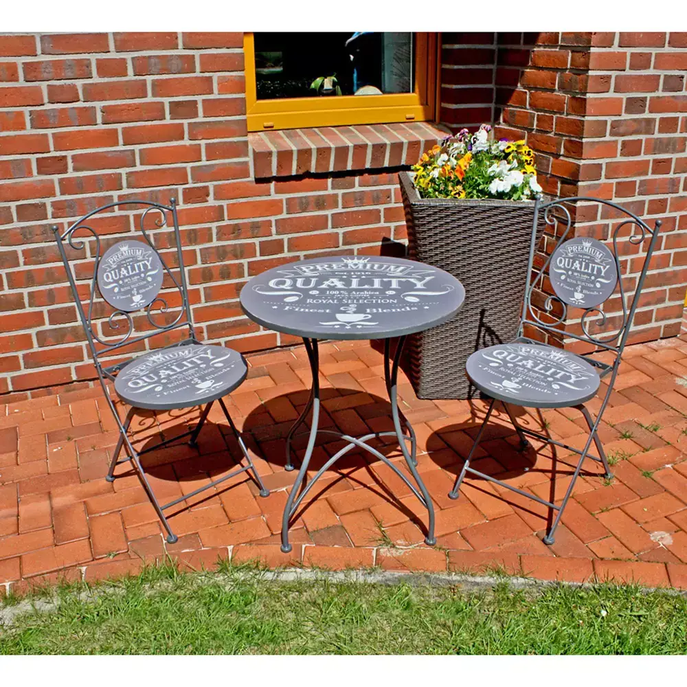 Lomadox Bistro Set GARDA-120 in grau mit Kaffee-Motiv Im Verkauf