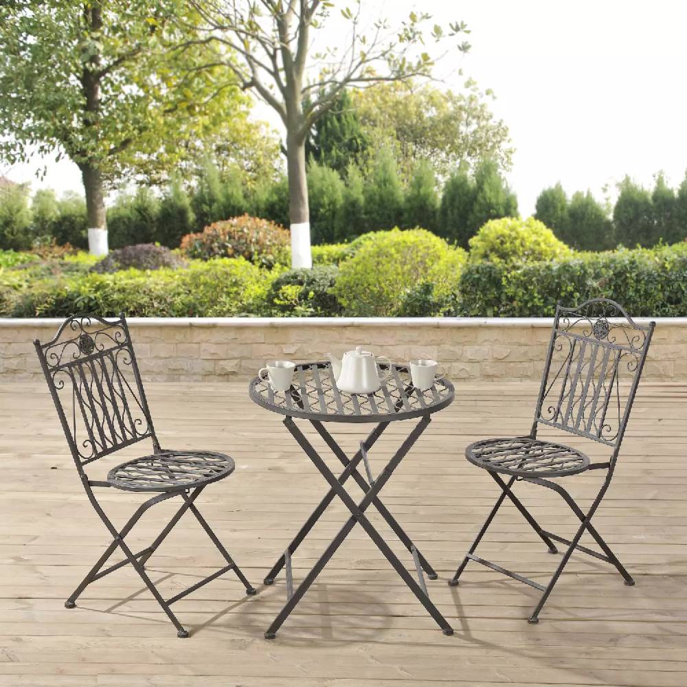 Lomadox Bistro Set in dunkelgrün DUBLIN-100, 3-teilig, mit rundem Tisch
