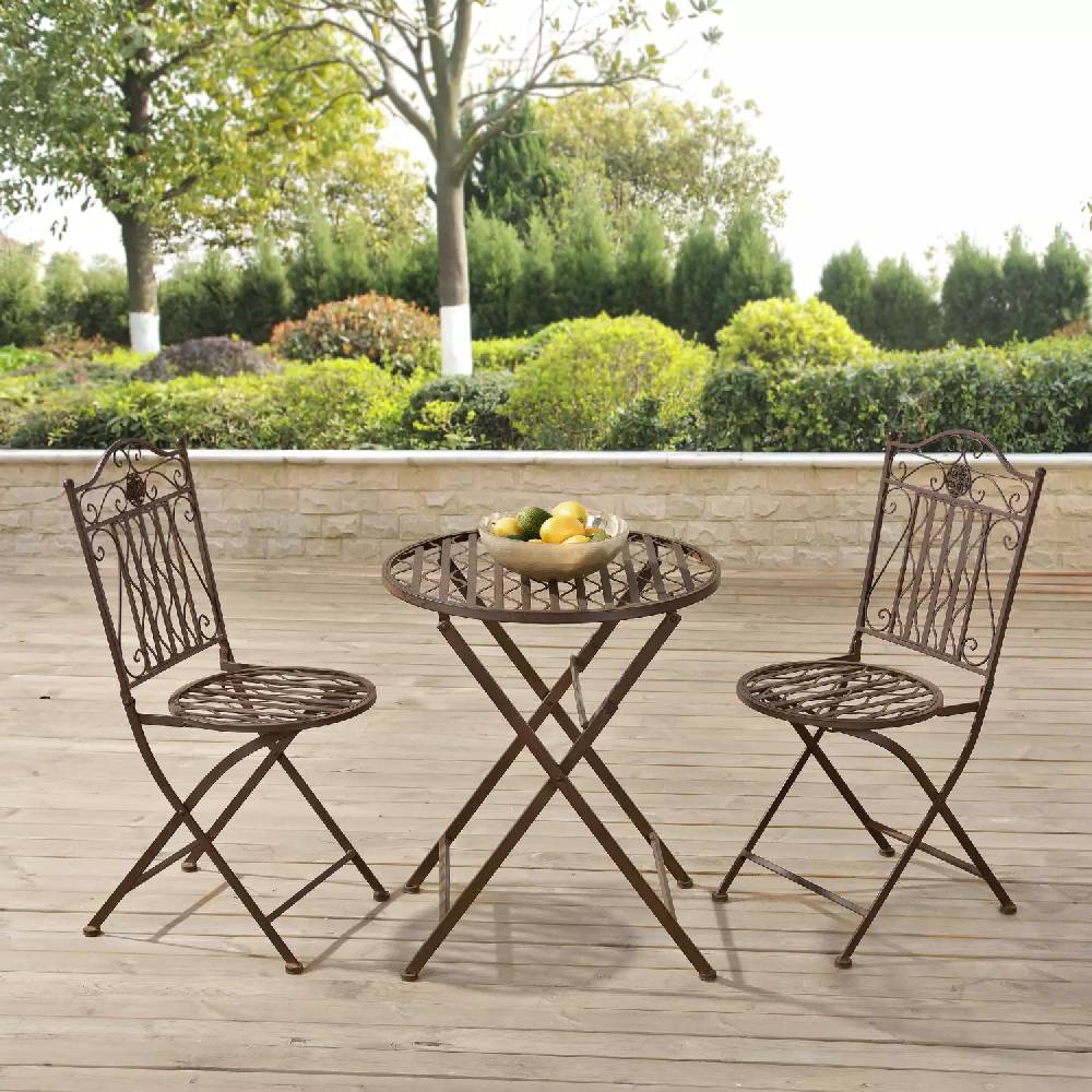 Lomadox Bistro Set in Edelrost-Braun DUBLIN-100, 3-teilig, mit rundem Tisch
