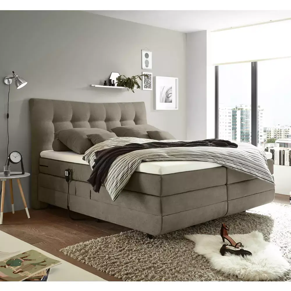 Lomadox Boxspringbett 180x200 cm in der Farbe rabbit, optionale elektrische Verstellung, Topper, Matratze wählbar
