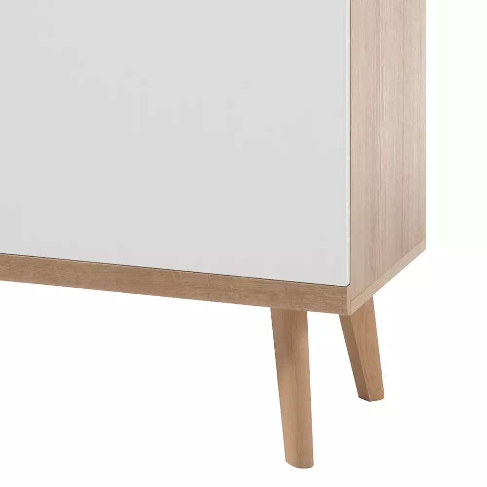 Lomadox Wohnzimmer Sideboard MAINZ-61 Retro skandinavisch weiß matt mit Eiche Riviera Nb. B/H/T ca. 160x83x40cm Auslauf