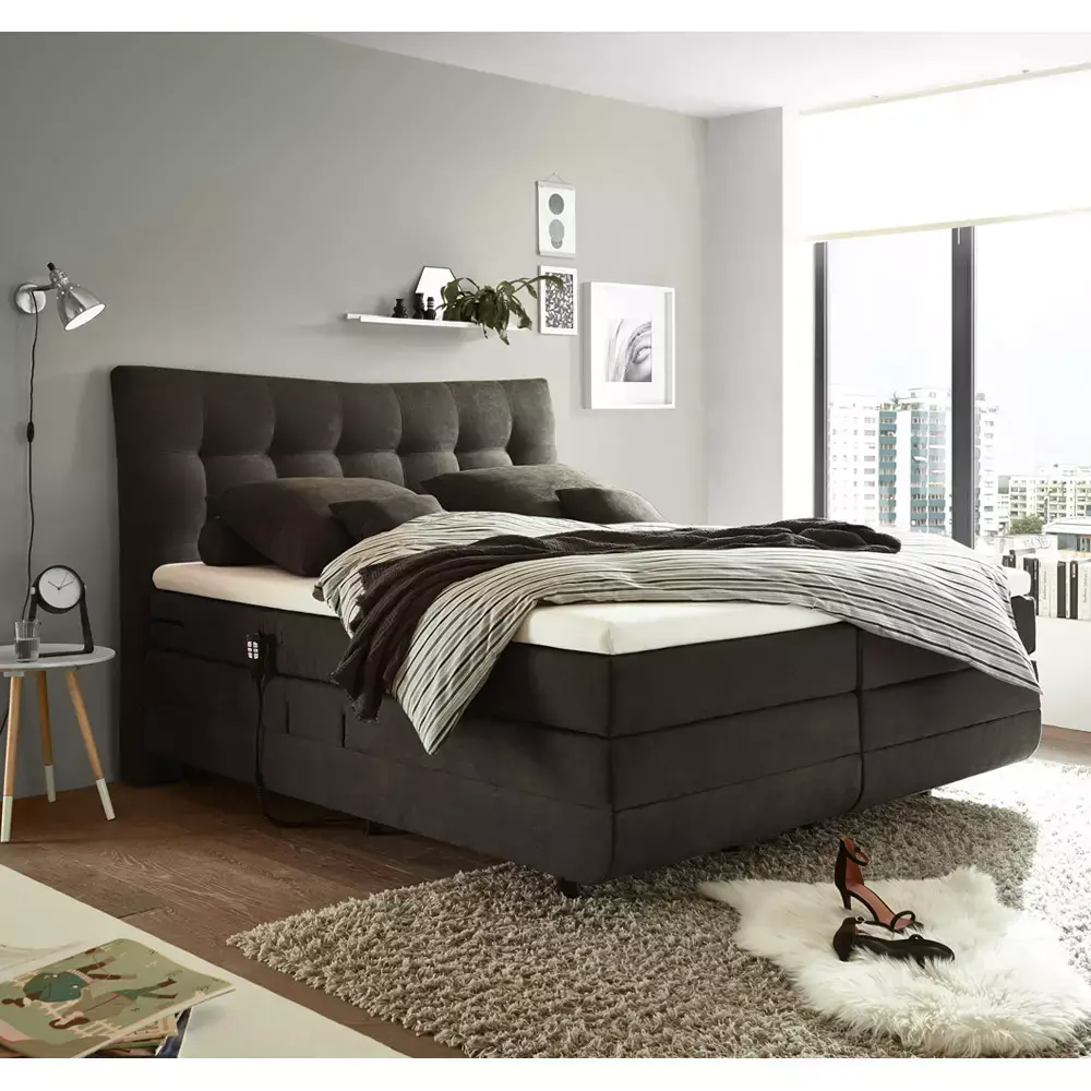 Lomadox Boxspringbett 180x200 cm in der Farbe stone, optionale elektrische Verstellung, Topper, Matratze wählbar