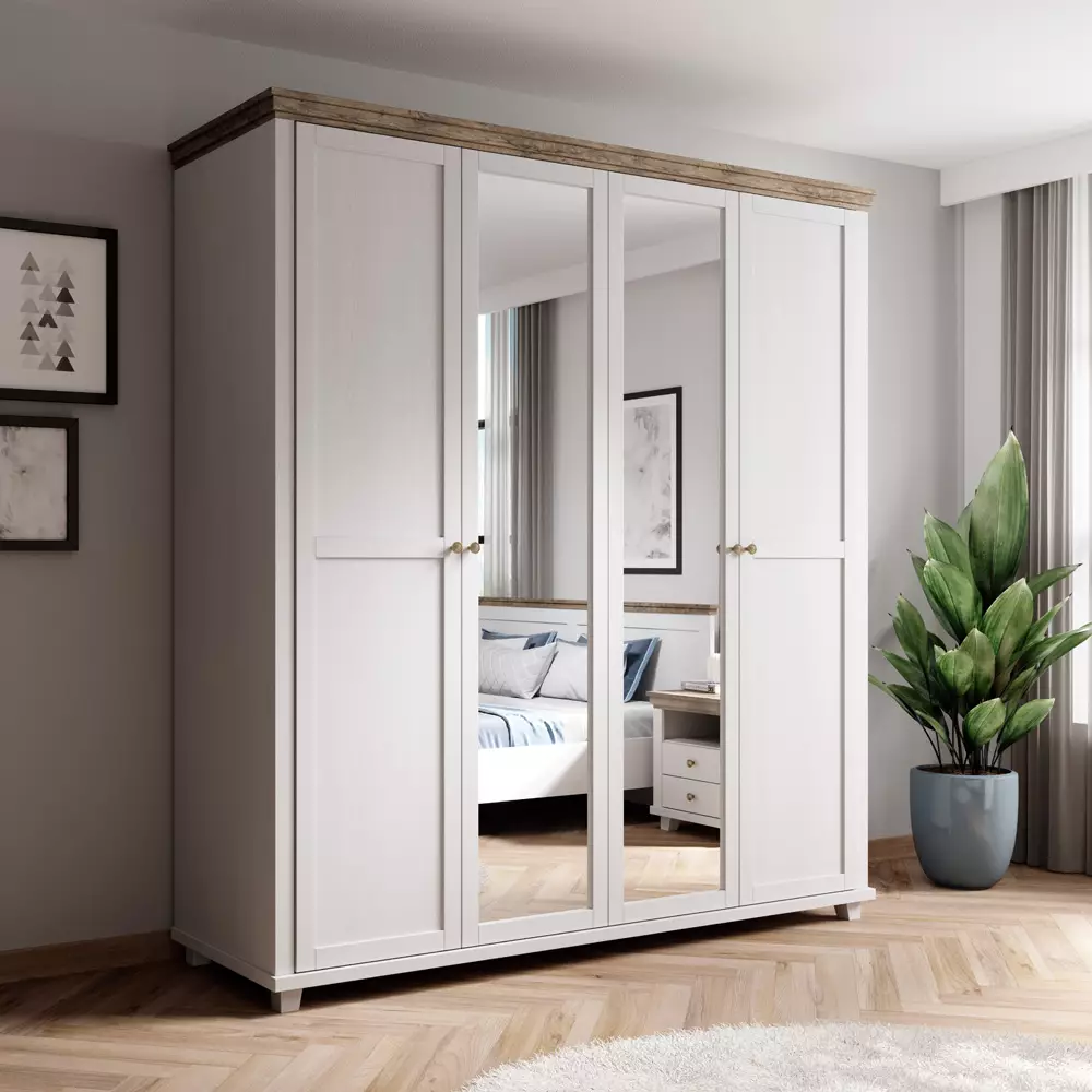 Lomadox Boxspringbett Liegefläche 180 x 200 cm inkl. Nachttische und Kleiderschrank EPSOM-83 Möbel in weiß Abisko Esche Nb. mit Lefkas Eiche Nb Hotsell