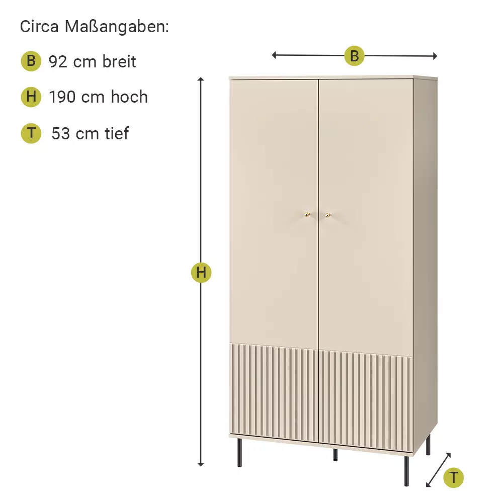 Lomadox Kleiderschrank SALOU-131 in kaschmir matt mit Rillenoptik, B/H/T ca. 92/190/53 cm im Angebot