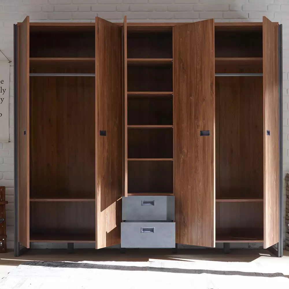 Lomadox Schlafzimmer DALLAS-61 im Industrial Stil Komplett-Set Dekor Stirling Oak Nb. und Matera Anthrazit B/H/T ca. 393x202x60-209cm Meist gekauft