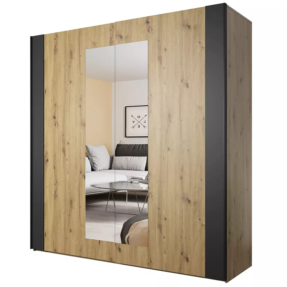 Lomadox Kleiderschrank mit Kommode SOLMS-83 in Artisan Eiche Nb. mit schwarz Blitzverkäufe