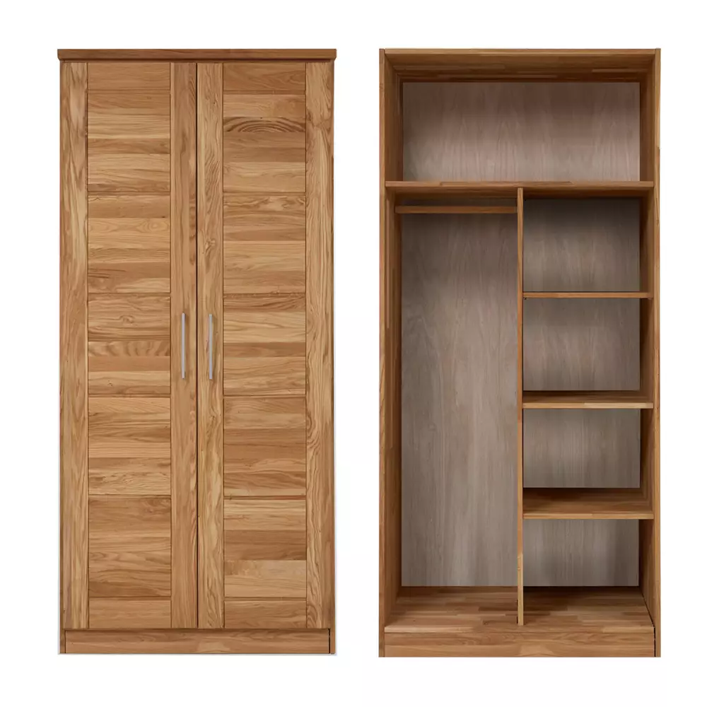 Lomadox 2-türiger Massivholz Kleiderschrank mit Kleiderstange und Einlegeböden NORDDEICH-137 in Wildeiche massiv, B/H/T: ca. 96/210/61 cm