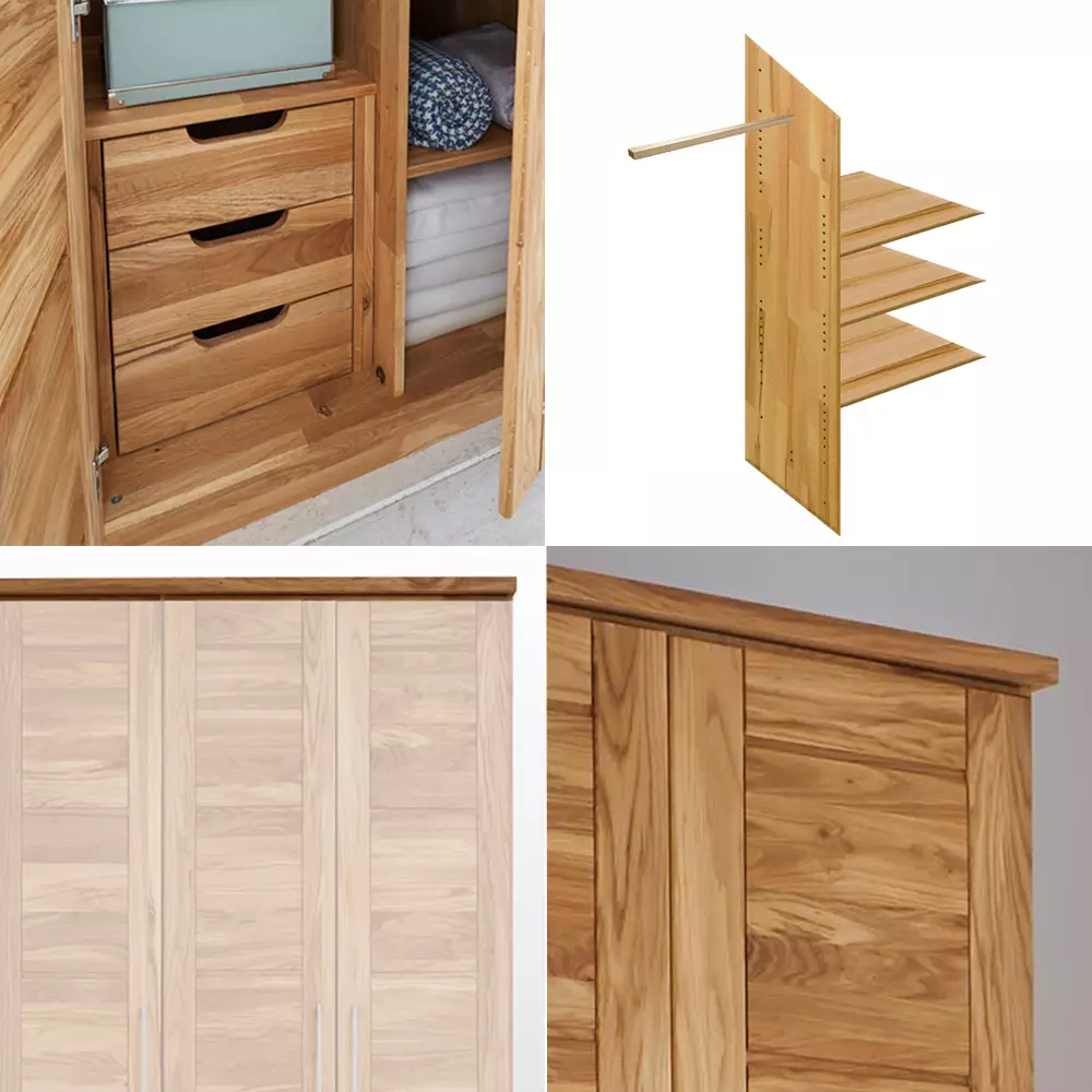 Lomadox 2-türiger Massivholz Kleiderschrank mit Kleiderstange, Einlegeböden und Schubkasteneinsatz NORDDEICH-137 in Wildeiche massiv, B/H/T: ca. 96/210/61 cm Großer Ausverkauf