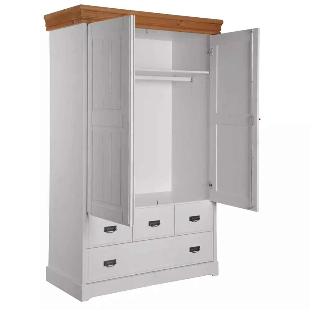 Lomadox 2-türiger Wäscheschrank SAVONA-69 in Kiefer massiv weiß mit honig, B/H/T: ca. 120/190/55 cm Flash Sale