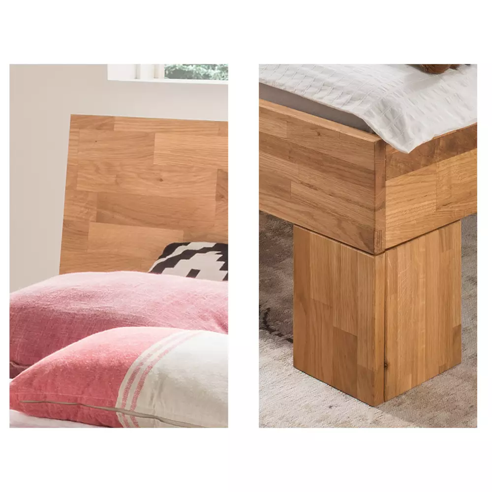 Lomadox 200x200 cm Massivholz Bettgestell mit Rückenkissen inkl. Schwebe-Nachttische NORDDEICH-137 in Wildeiche massiv, B/H/T: ca. 292/88/213 cm Online Shopping