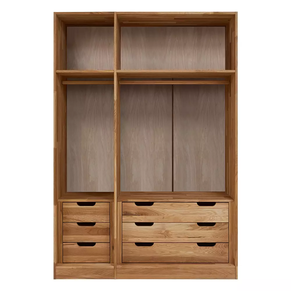 Lomadox 3-türiger Massivholz Kleiderschrank mit Kleiderstange und Schubkasteneinsätzen NORDDEICH-137 in Wildeiche massiv, B/H/T: ca. 143/210/61 cm Black Friday