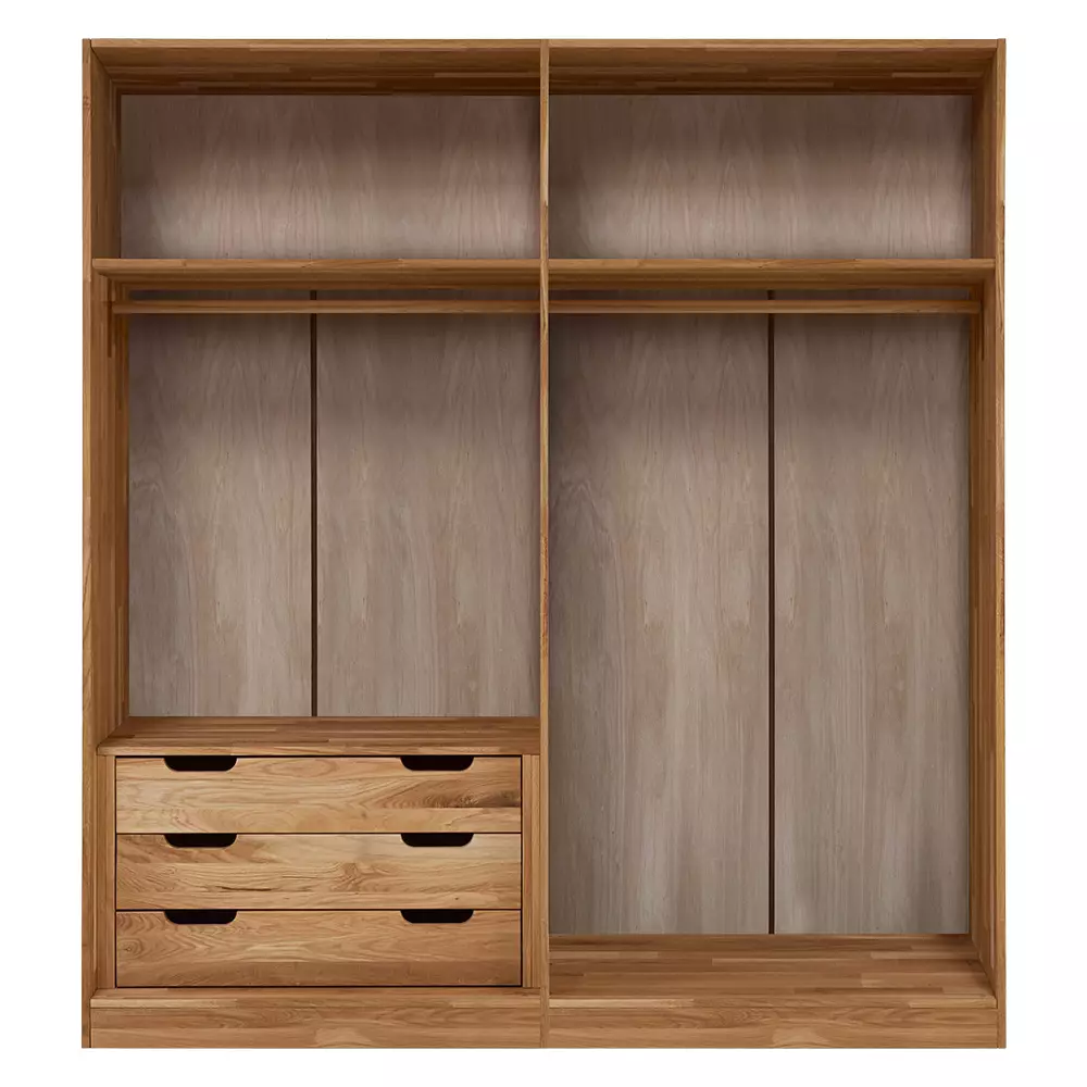 Lomadox 4-türiger Massivholz Kleiderschrank mit Kleiderstange und Schubkasteneinsatz NORDDEICH-137 in Wildeiche massiv, B/H/T: ca. 191/210/61 cm Osterangebot