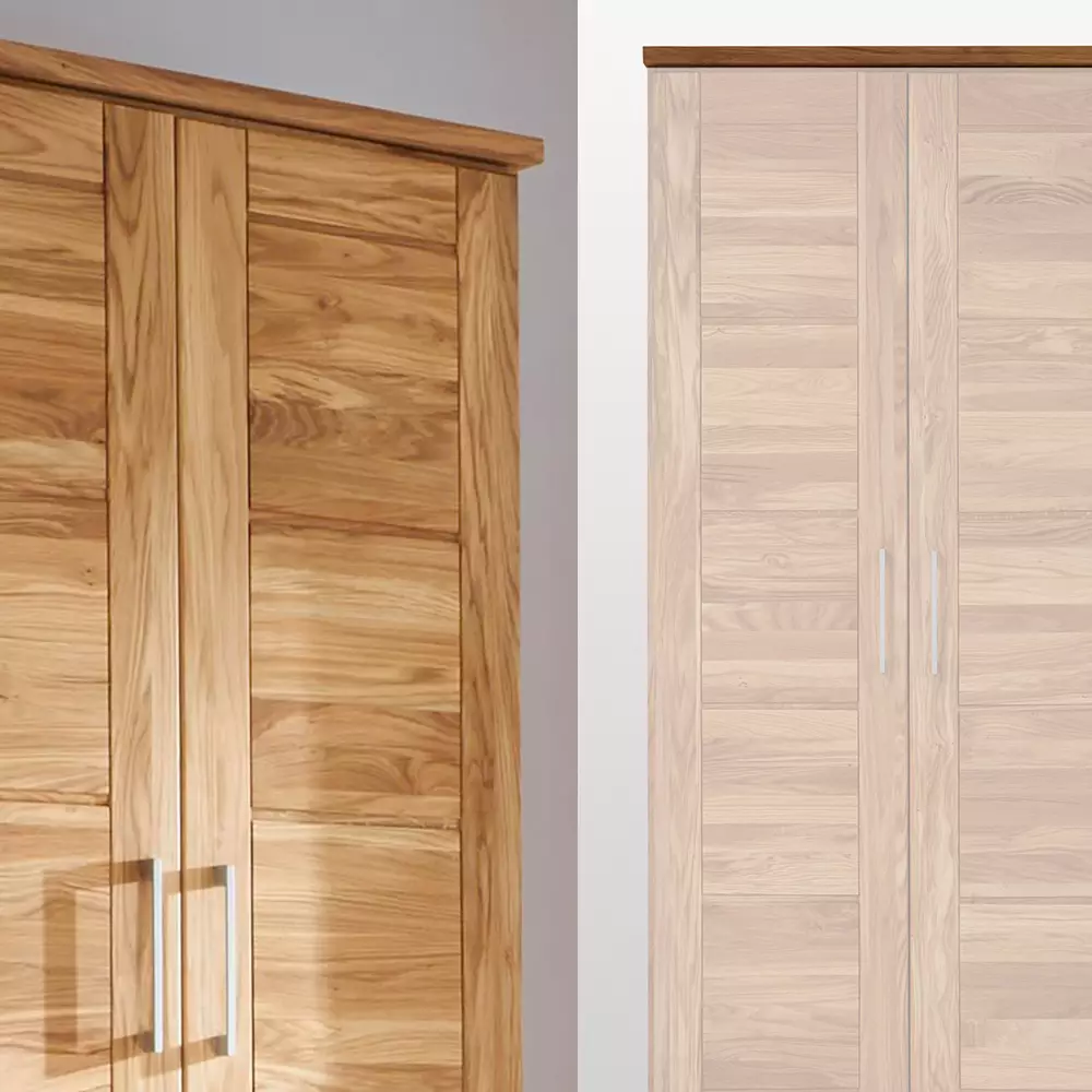 Lomadox 4-türiger Massivholz Kleiderschrank mit Kleiderstange und Schubkasteneinsatz NORDDEICH-137 in Wildeiche massiv, B/H/T: ca. 191/210/61 cm Osterangebot