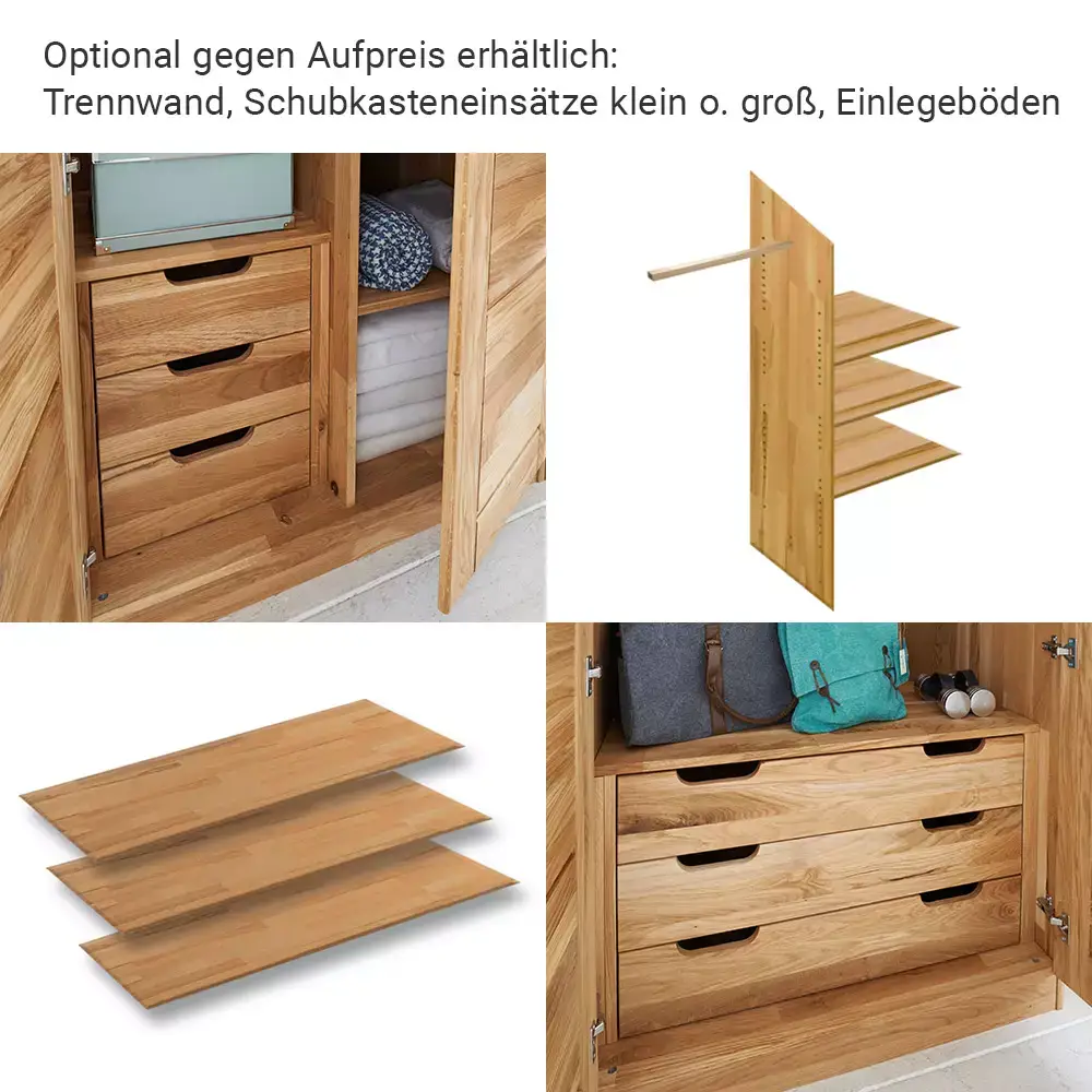 Lomadox 4-türiger Massivholz Kleiderschrank mit Spiegel NORDDEICH-137 in Wildeiche massiv, B/H/T: ca. 191/207/60 cm Vatertagsangebot