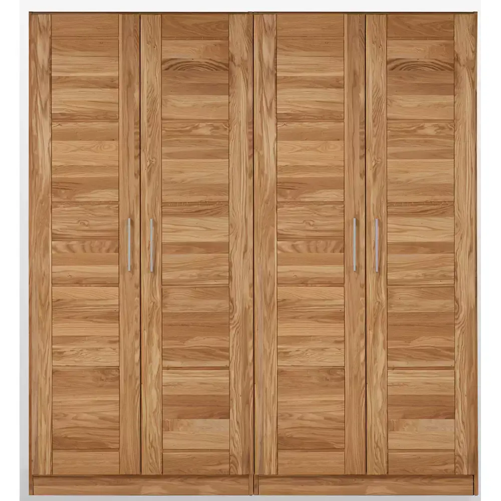 Lomadox 4-türiger Massivholz Kleiderschrank NORDDEICH-137 in Wildeiche massiv, B/H/T: ca. 191/207/60 cm