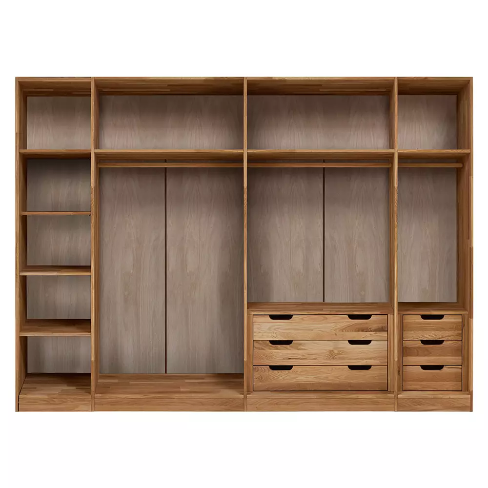 Lomadox 6-türiger Massivholz Kleiderschrank mit Kleiderstange, Schubkasteneinsätzen und Einlegeböden NORDDEICH-137 in Wildeiche massiv, B/H/T: ca. 285/210/61 cm Jubiläumsangebot