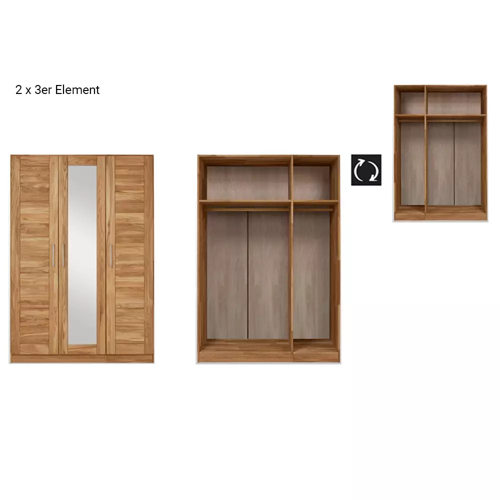 Lomadox 6-türiger Massivholz Kleiderschrank mit Spiegel NORDDEICH-137 in Wildeiche massiv, B/H/T: ca. 285/207/60 cm Lagerräumung