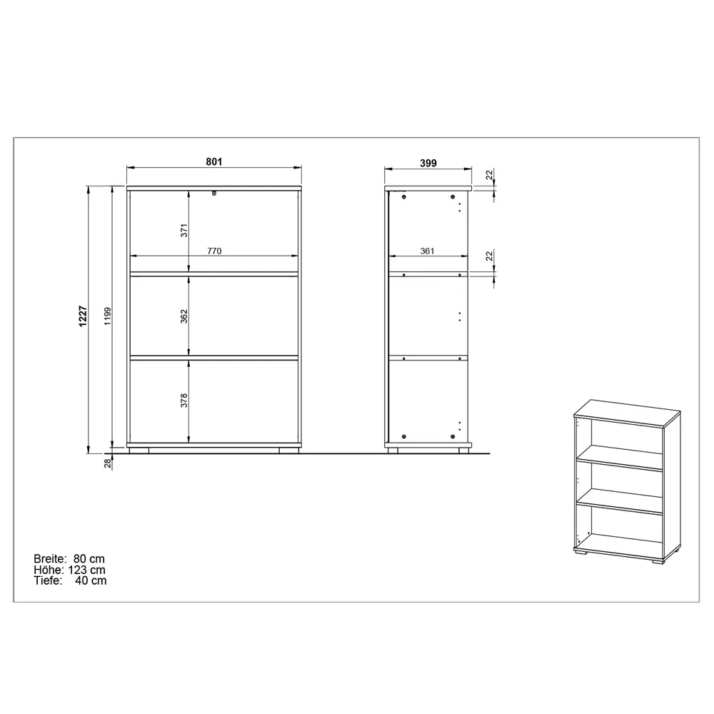 Lomadox Aktenregal Arbeitszimmer PRATO-01 in graphit, B/H/T: ca. 80/123/40 cm Sonderangebote