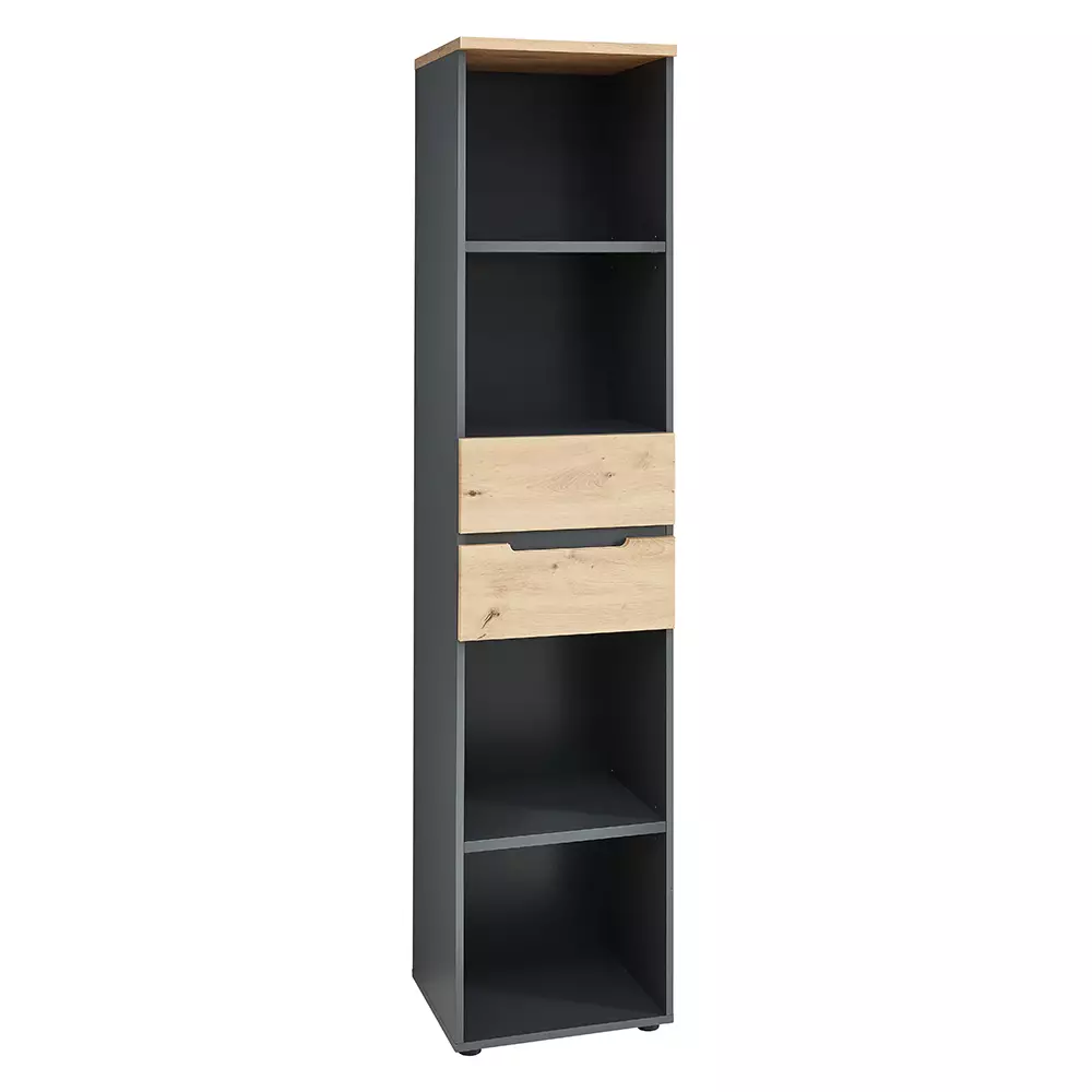 Lomadox Aktenregal mit 2 Schubladen, 45cm breit, graphit mit Eiche, MANRESA-36