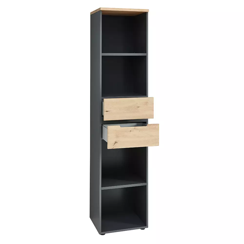 Lomadox Aktenregal mit 2 Schubladen, 45cm breit, graphit mit Eiche, MANRESA-36 Super Sparpreis