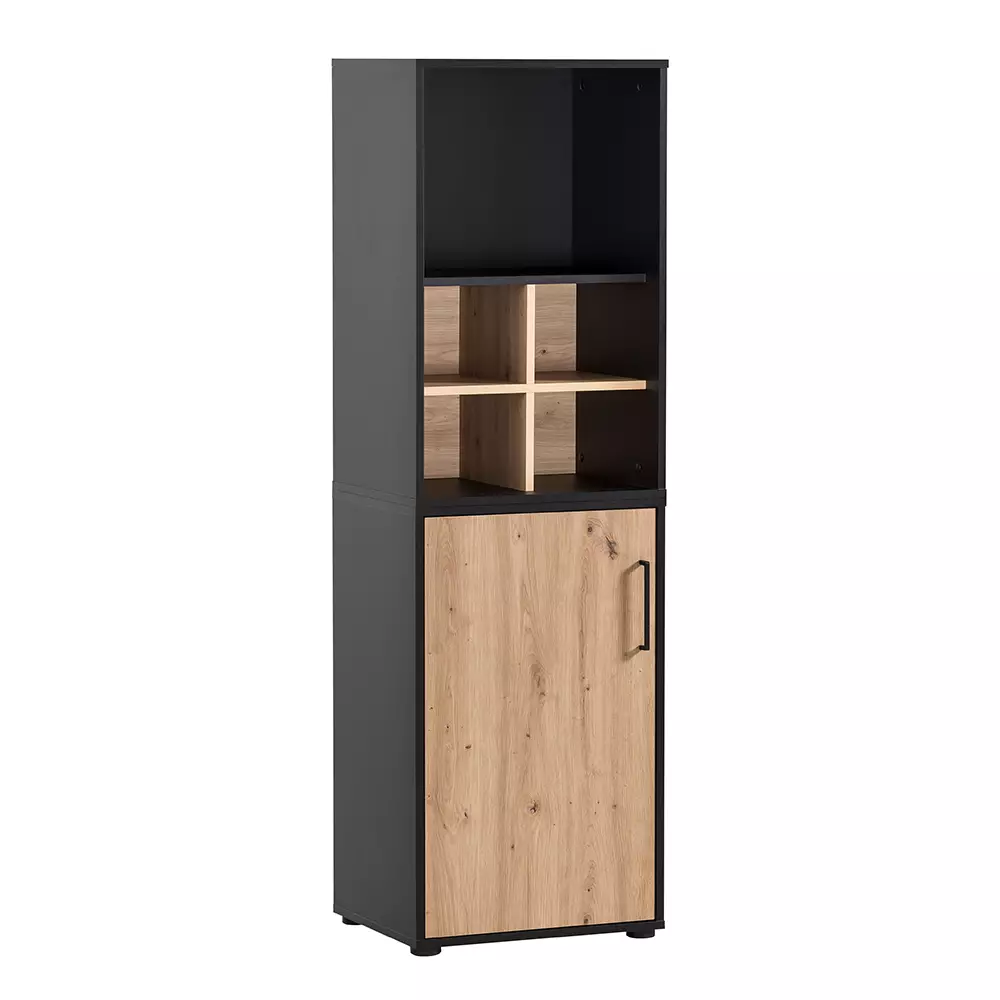 Lomadox Aktenschrank (3-teilig) in schwarz matt mit Eiche, ALNWICK-80